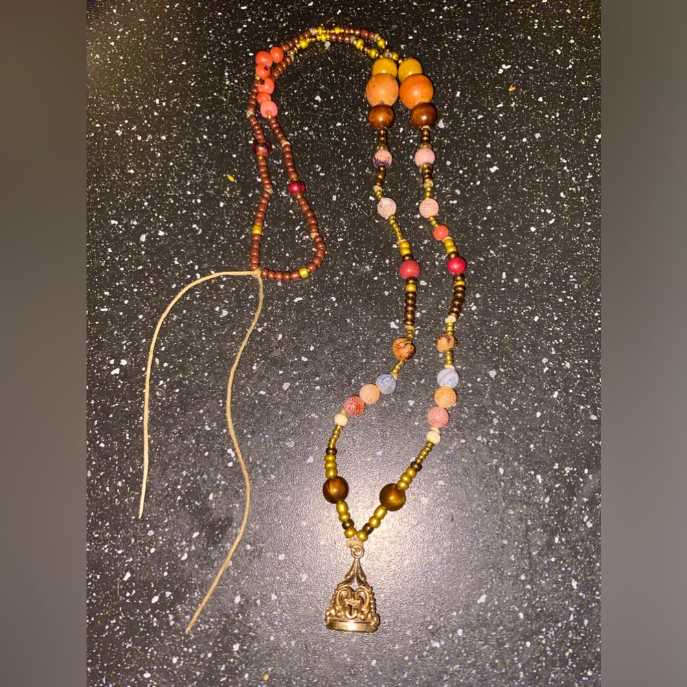 Handmade Boho Hemp Necklace with New & Upcycled Beads Unique Vintage Centrepiece